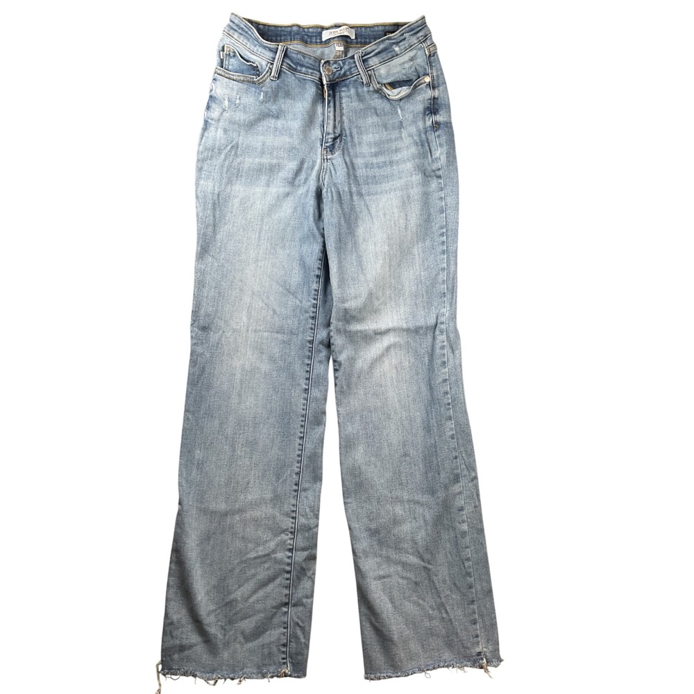 Judy Blue Straight Fit Jeans Womens 11/30 Light Wash Distressed Raw Hem